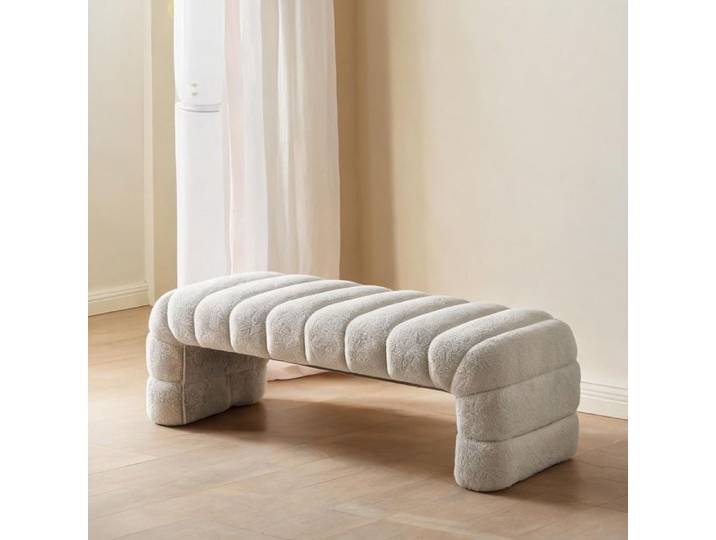 Méridienne capitonnée en chenille beige-toned 160 cm ligne cannelée pour salon ou chambre