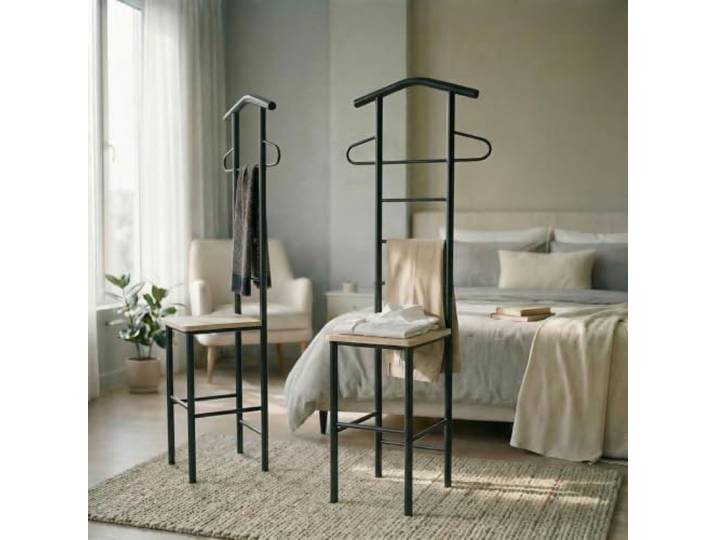 CARO-Möbel Herrendiener JIVO 2er-Set Stummer Diener Kleiderständer, Metallgestell schwarz und Ablage in Sonoma Eiche, 121 cm, Garderobe mit Hosenbügel