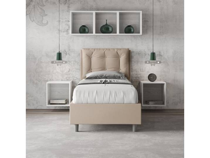 Lit coffre 1 place - Annalisa - 80x200 - Sommier relevable - Taupe