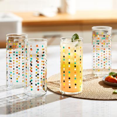 Libbey Vintage Flower Power Party Dots Cooler Glasses, 16-ounce, Set of 4 - Set of 4