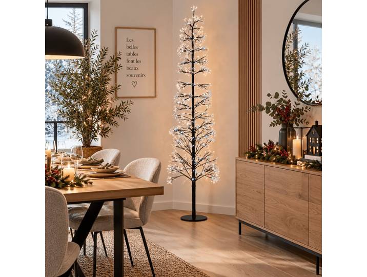 Sapin de noël lumineux en acier noir 50x50x180 cm