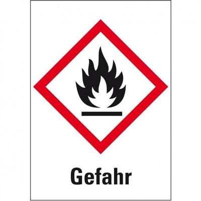 Aufkleber I Gefahrensymbol Flamme GHS 02, Gefahr, Folie, 74x105mm, GHS-Verordnung