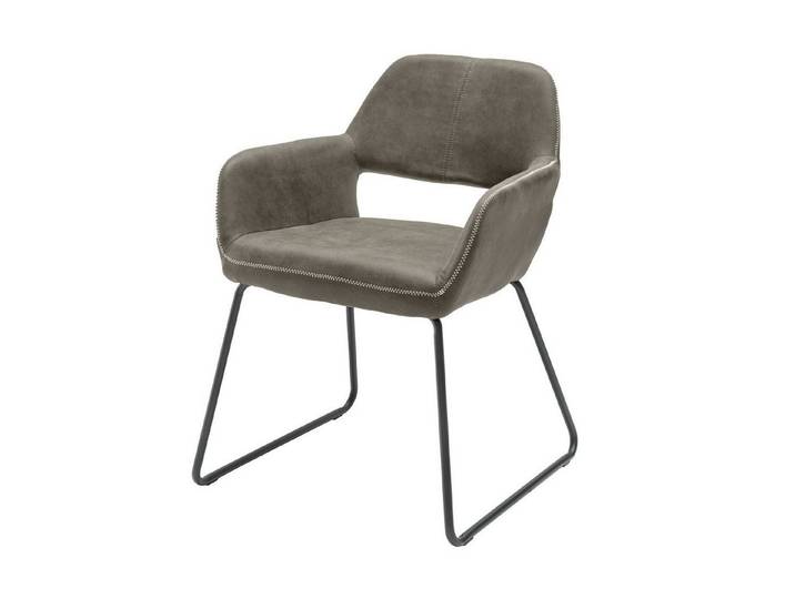 Licht-Erlebnisse Esszimmerstuhl LILLE, Taupe Schwarz Bauhaus Design aus Stoff Metall Polsterstuhl