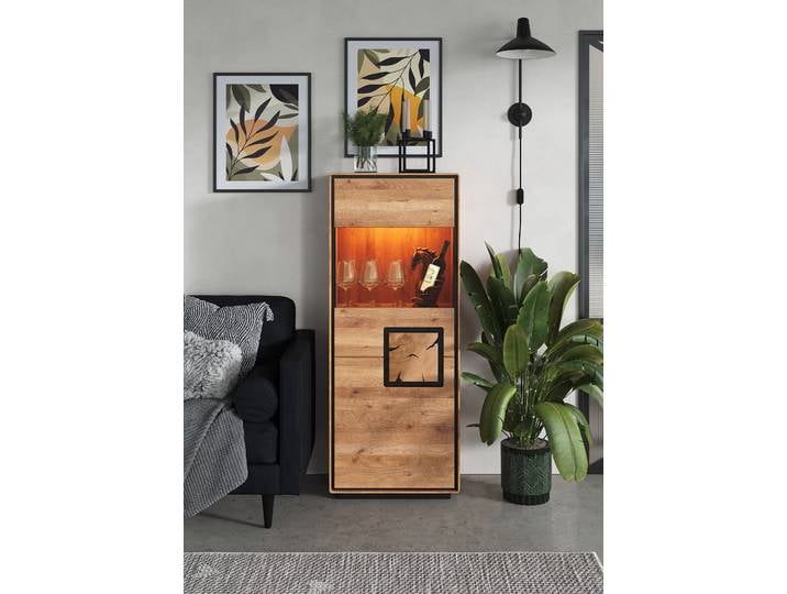 Beleuchtetes Highboard Woodrow 60 cm 60 x 152 x 40cm Türanschlag links Holz/Braun