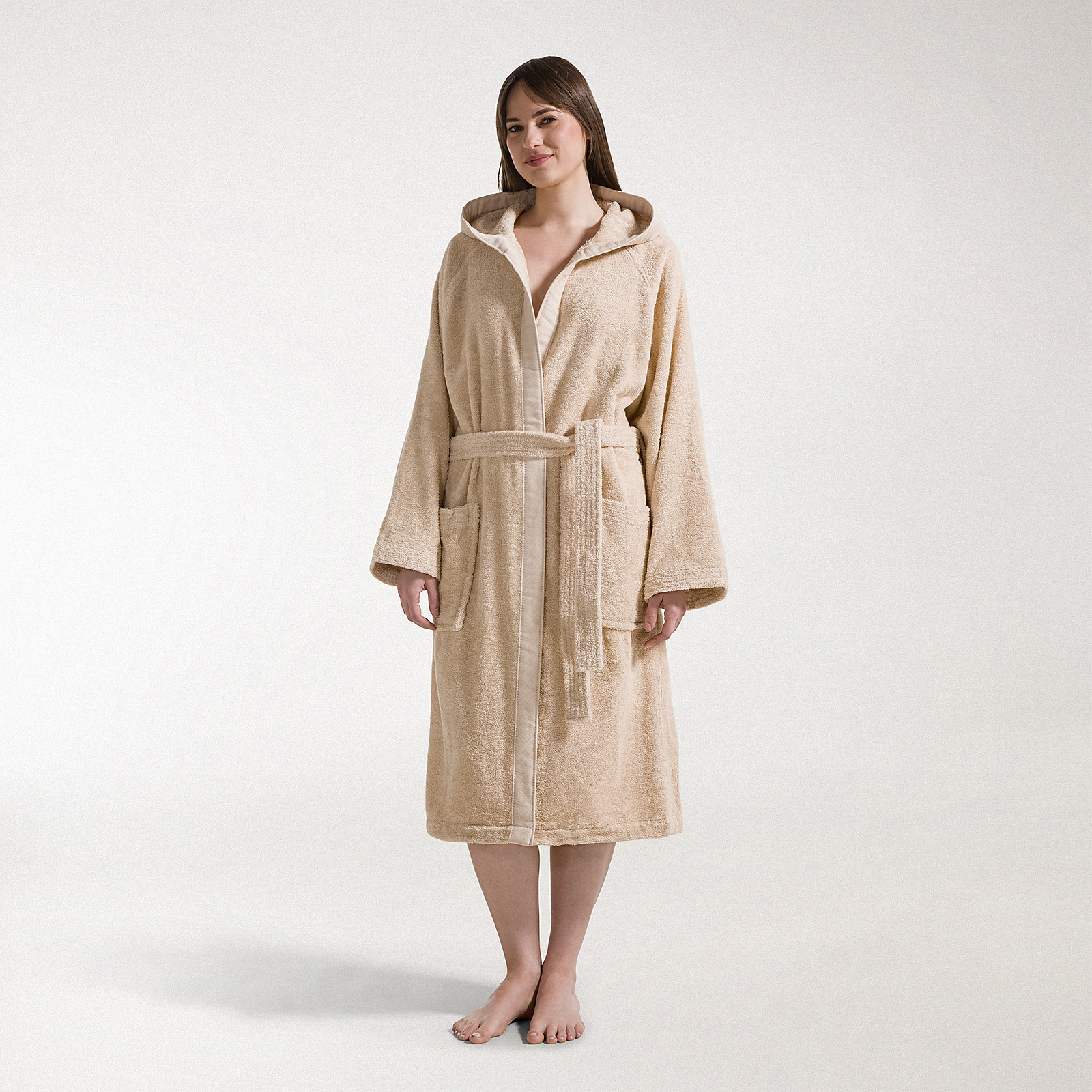 Accappatoio con Cappuccio in Cotone Soft L Spugnissima Tinta Unita Crema Caleffi