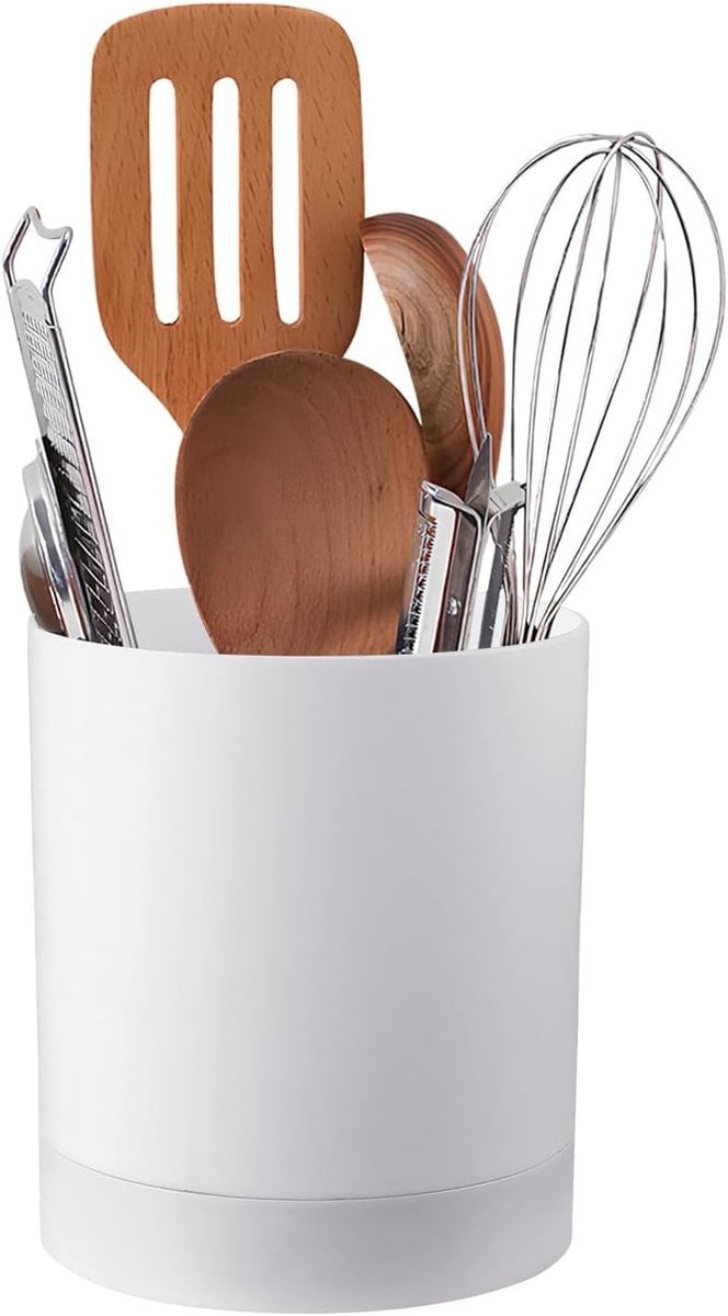 Keuken Organizer voor Bestek en Keukengerei, Zwenkbare Bestekhouder met 3 Compartimenten, Wit