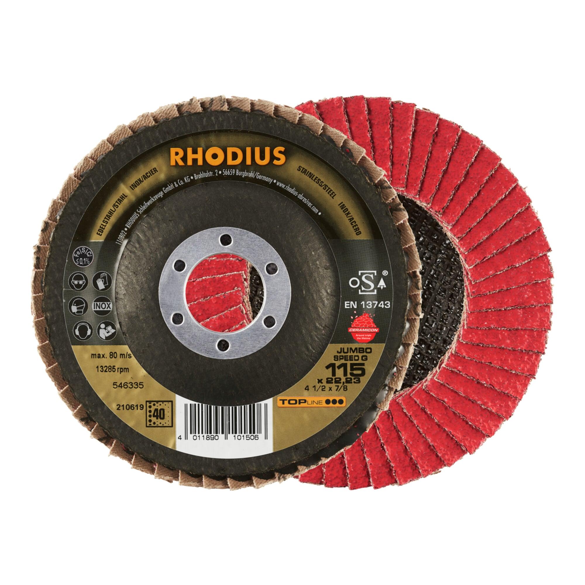 RHODIUS TOPline JUMBO SPEED G Fächerschleifscheibe 115 x 22,23 mm K40 (210619)