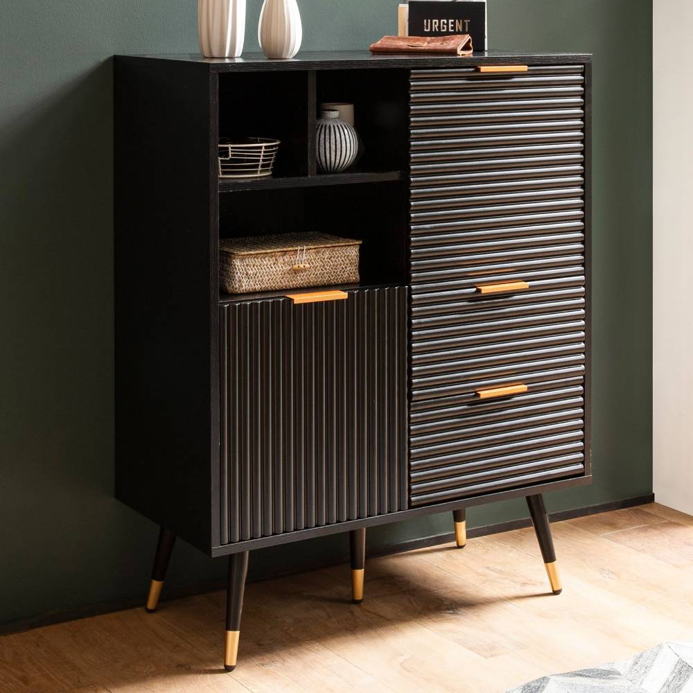 Pharao24.de Kommode Wohnzimmerkommode in Goldfarben und Schwarz