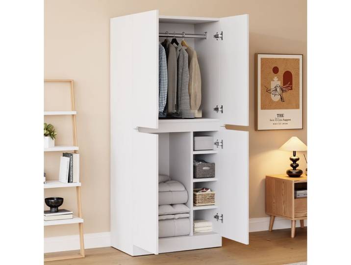 Armoire chambre 2 portes 70x40x170 cm blanche avec compartiment de rangement