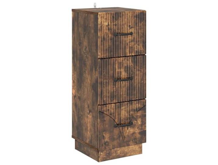 KLGBNCVE Schubladenschrank 33 x 34,5 x 87 cm Holzwerkstoff Räuchereiche Vintage-Style, Stangengriffe, Holzwerkstoff, Räuchereiche, Wohnzimmer, Flur, Schlafzimmer