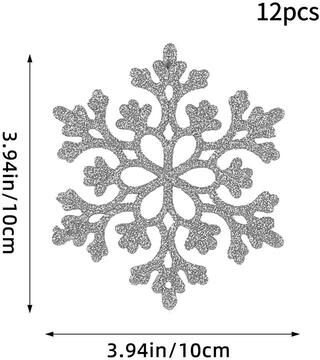 Modern Mode Marketplace Christmas Venue Decoration, Pink Glitter Plastic Snowflake, Winter Party Supplies, Ornaments For Home, Tree Pendant silver Type C 12pcs