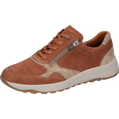 Schnürschuh WALDLÄUFER "K-John", Herren, Gr. 10 (44,5), Leder Textil, braun (cognac, beige), Nubukleder, Veloursleder, unifarben mit Farbeinsatz, Schuhe Schnürschuh, Schnürschuh, Bequemschuh, H-Weite, mit seitlichem Reißverschluss