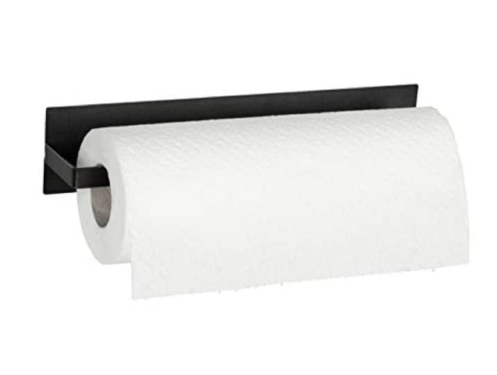 WENKO Magnetischer Küchenrollenhalter Mod. Ima Halter aus schwarzem Metall Montage mit Magnet oder Klebestreifen Maße 30 x 10 x 5 cm Farbe Schwarz