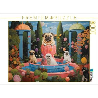 CALVENDO Puzzle Hunde baden im Springbrunnen | 1000 Teile Lege-Größe 64x48cm Foto-Puzzle für glückliche Stunden