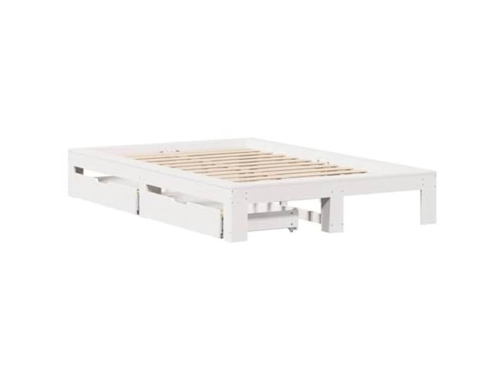 KTHLBRH Bettgestell weiß 135 x 190 cm Massivholz Kiefer Mit 2 Schubladen, Lattenrost, Rollen, Kapazität 180 kg