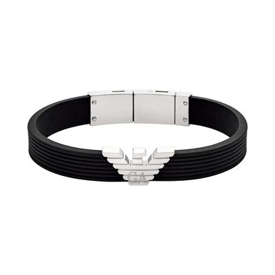 Armband EMPORIO ARMANI "Schmuck Geschenk Edelstahl Silikon Armschmuck", schwarz (edelstahlfarben, schwarz), Armbänder, Damen, 19,5cm, Edelstahl Silikon, Edelstahl, Silikon, Armband