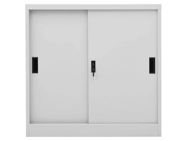 NKOPPFG Büroschrank mit Schiebetür Hellgrau 90x40x90 cm Stahl Stahl,verstellbare Einlegeböden,Schloss,Schiebetür,Aktengrößen,Büro