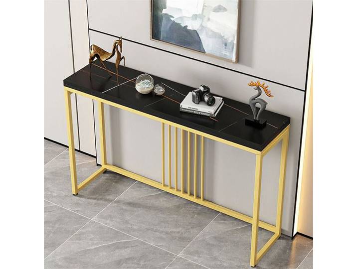 Console Meuble Entrée en Marbre - Table Console Scandinave Noire - Table d'Entrée pour Couloir Salon - 120x30x78.5cm