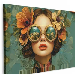 LEINWANDBILD Frau - Blumen - Schmetterlinge - Natur - Vintage Deko Schlafzimmer 30x20 cm