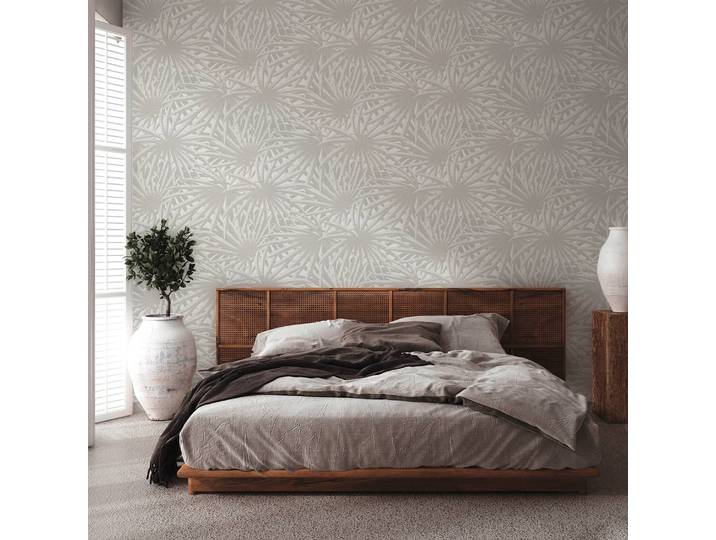 Papier peint en intissé Palmiers 53 x 1005cm Blanc / Gris
