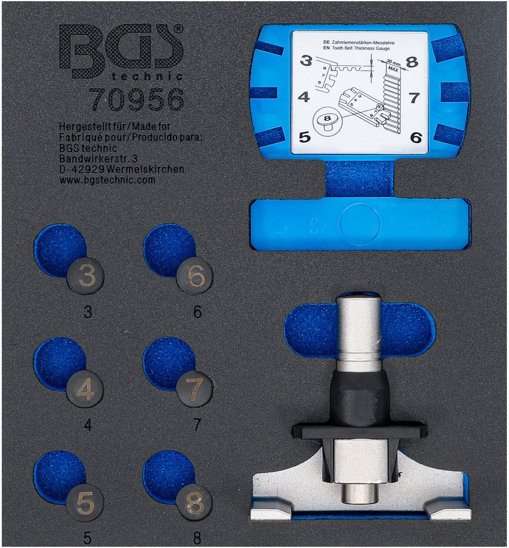 BGS Werkstattwageneinlage 1/6: Zahnriemen-Spannungsprüfer & Messwerkzeug-Satz ; BGS technic (70956)