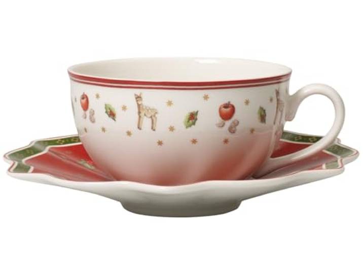 Villeroy & Boch Milchkaffeetasse, Untertasse, Hartporzellan, Weiß/Rot, 22 x 16 x 8 cm
