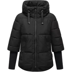 NAVAHOO Damen Winter Steppjacke gesteppt Winterjacke mit Kragen, Kapuze, gefüttert, langen Rippbündchen Lotusherz
