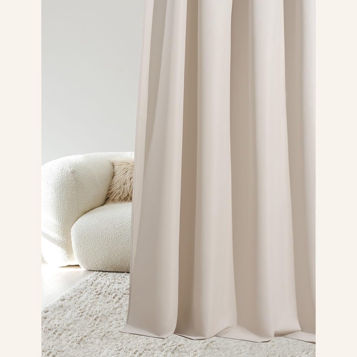 SnelShoppen Aura Gordijn met Ruffle Tape, Zwart-out, Lichtbeige, 140 x 230 cm