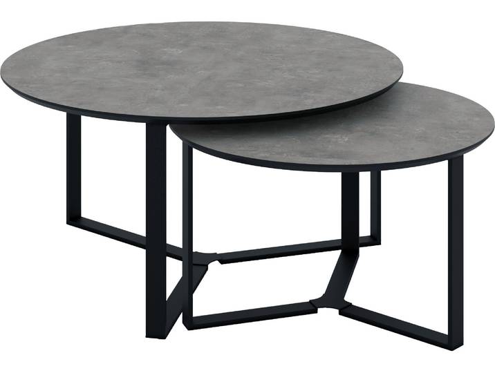 Couchtisch HELA MASSA , grau (betonoptik dunkel, schwarz, schwarz, betonoptik dunkel), Betonoptik dunkel/Schwarz, Tische, Couchtisch, 2er Set, Gestell rechteckig, Melamin mit Schweizer Kante