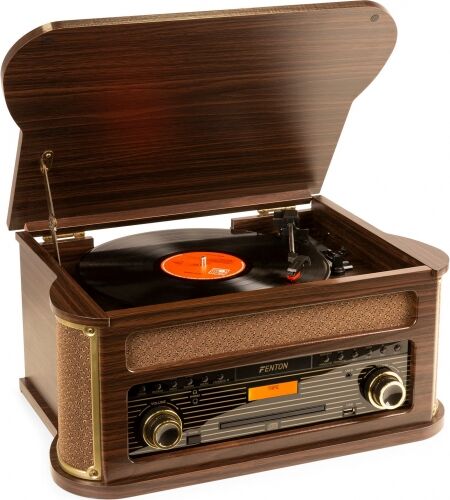 Retro Musikanlæg med Pladespiller, CD, Kassettebånd, FM og DAB+ Radio, Bluetooth
