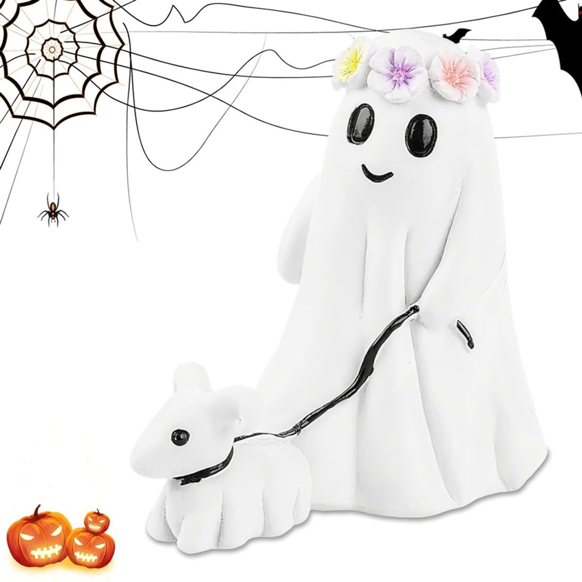 Dailygoods Grappig Spookhond Beeldje - Halloween Decoratie - Griezelsculptuur van Duurzaam Hars voor Binnen en Buiten