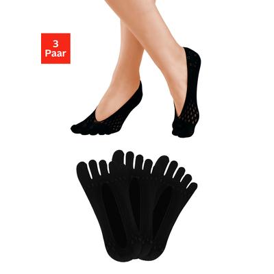 Feinfüßlinge VIVANCE "Zehensocken, Zehenspalt Design, netzförmige Struktur", Damen, Gr. 35-38, schwarz (3x schwarz), Elasthan, Materialmix, Polyamid, unifarben, elastisch, Socken, mit getrennten Zehen und Musterung