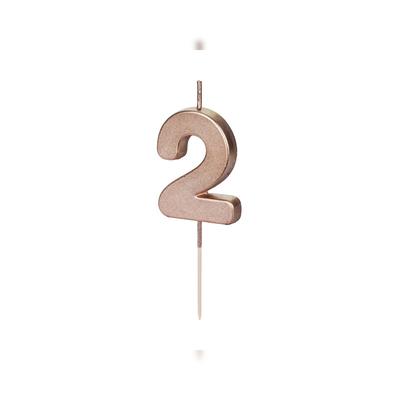 PartyDeco Geburtstagskerze Zahl 2 Zahlenkerze 4,5cm Kuchenkerzen Tortenkerzen Geburtstag Jubiläum Jahrestag Partydeko Geburtstag Tortendeko Rosegold