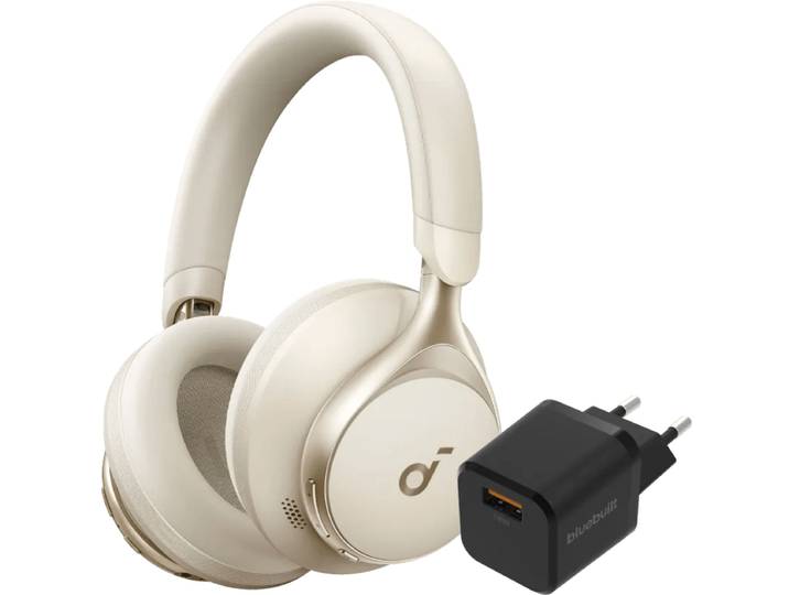 Soundcore Space One Crème + BlueBuilt Quick Charge Oplader met Usb A Poort 18W Zwart