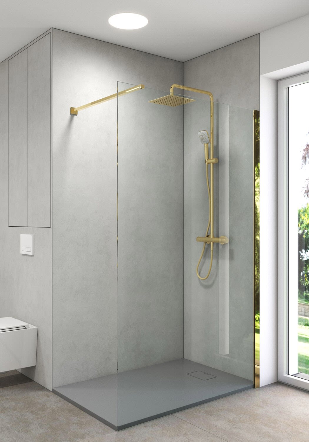 OLTENS Atran (S) Duschsystem mit Aufputz-Thermostat, Handbrause und Kopfbrause eckig, Badarmaturen, 36501800, gold glänzend - gold glänzend