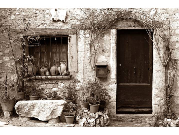 Fototapete PAPERMOON Haus Sepia , bunt, B:3,5m L:2,6m, Vlies, Tapeten, Fototapete, im schwarz-weiss Motiv