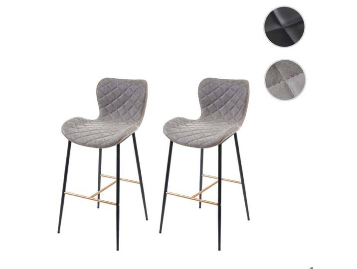 MCW 2x tabouret de bar MCW-E55 vintage haubans dorés similicuir aspect daim gris