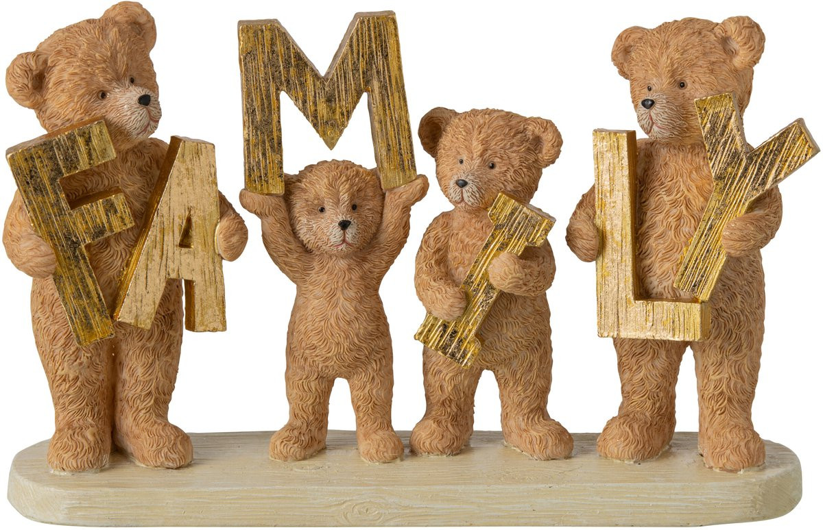 J-Line Berenfamilie decoratiebeeldjes van polyresin in camel