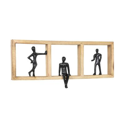 Moritz Dekofigur Moments Schwarz 52,5 cm Mangoholz Aluminium Wandfigur mit drei Figuren Symbol für Gemeinschaft Begegnung Zusammenhalt Dekoration Handarbeit