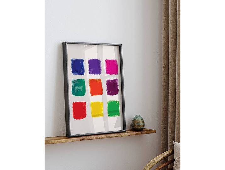 Tableau déco Grunge Colorful Squares Cadre : hêtre massif verni Fixation : plexiglas Multicolore 32 x 42cm