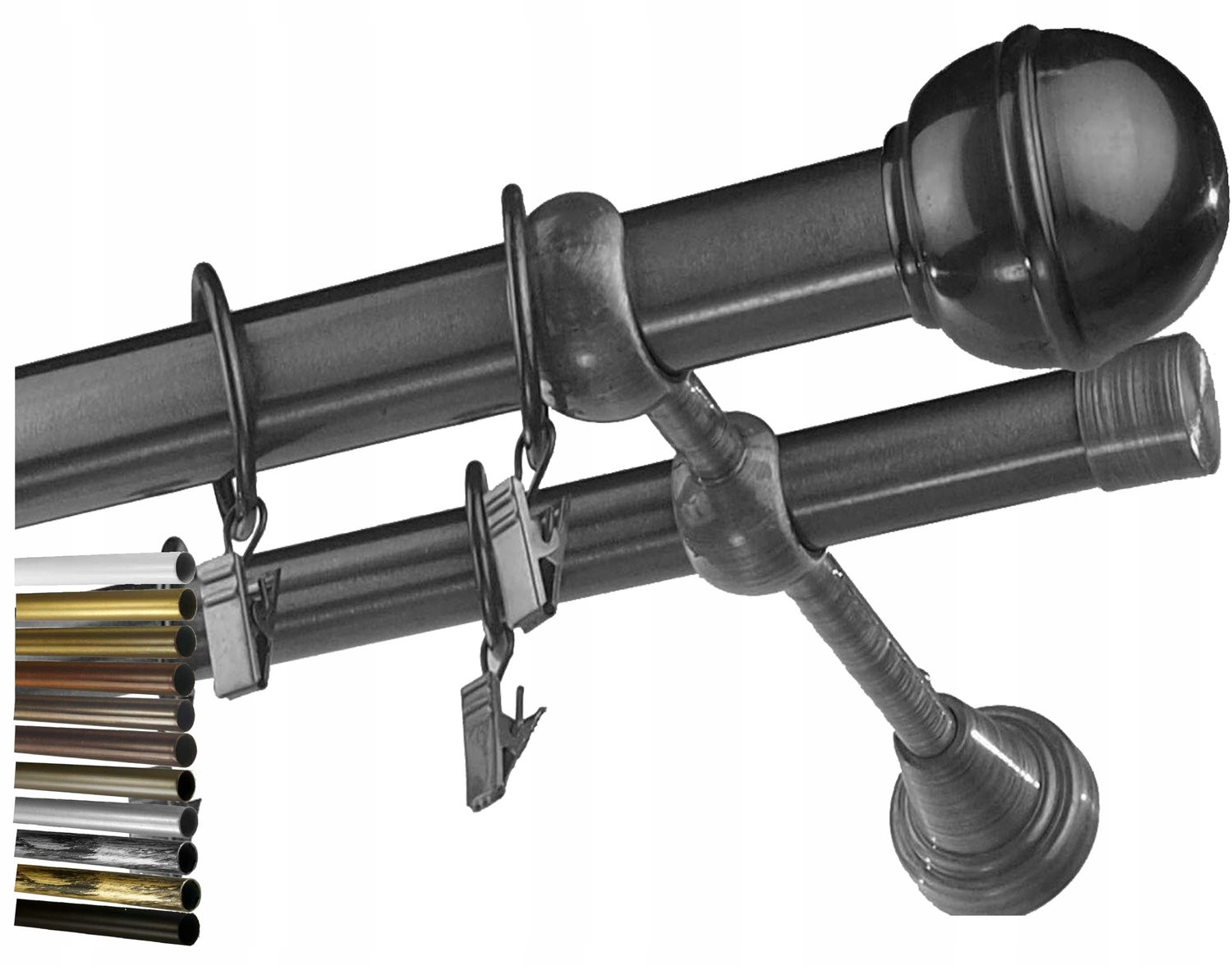 Dubbele metalen gordijnroede 25+19mm, 4.1m, inclusief accessoires