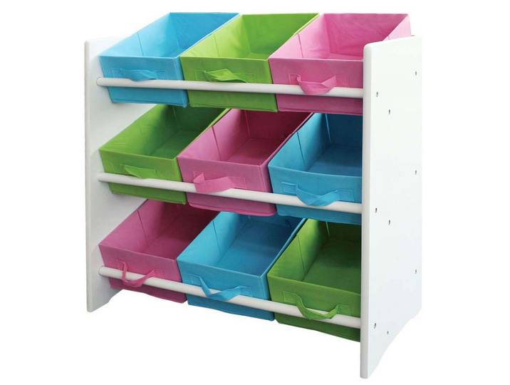 BUNTES KINDERREGAL HOLZ MIT BOXEN Weiß, Blau, Rot, Grün
