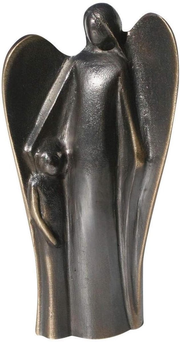 Beschermengel met kind - Bronzen engel beeld - Donker gepatineerd - Hoogte: 13 cm