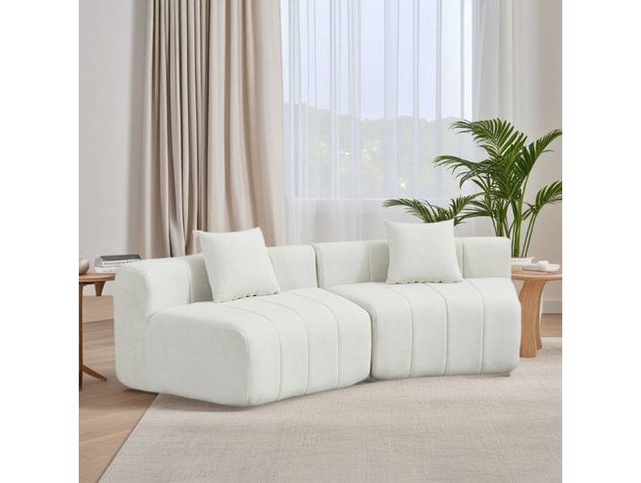 Canapé Modulable Courbé 223x83 8x73 6 cm Module Demi-Lune avec 2 Coussins Mousse Compressée Sans Montage Tissu Chenille Doux