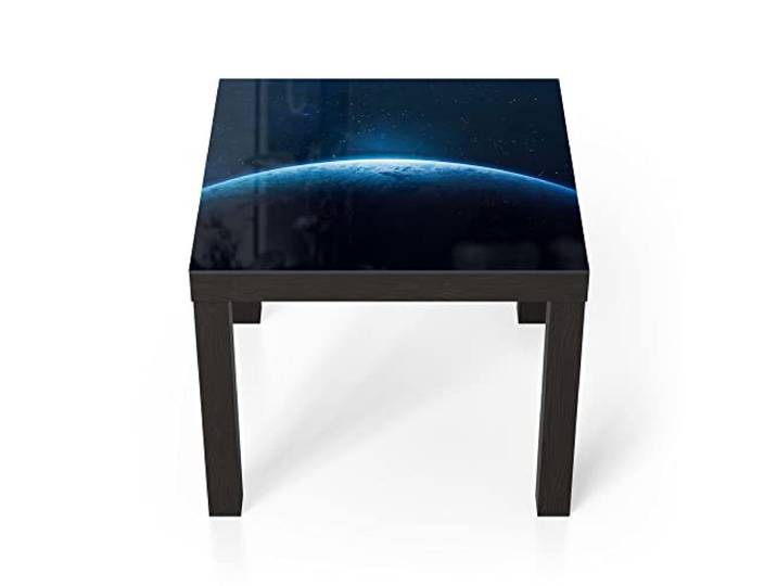 DEQORI Glastisch schwarz klein 55x55 cm Motiv Heller Schein auf Erdball ausgefallener Beistelltisch aus Glas Hochglanz Couchtisch fürs Wohnzimmer moderner Couch Tisch mit Design