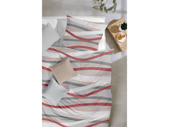 Housse de couette Biber Fouets 135 x 200 cm + oreiller 80 x 80 cm Gris/Rouge/Rouge/Gris