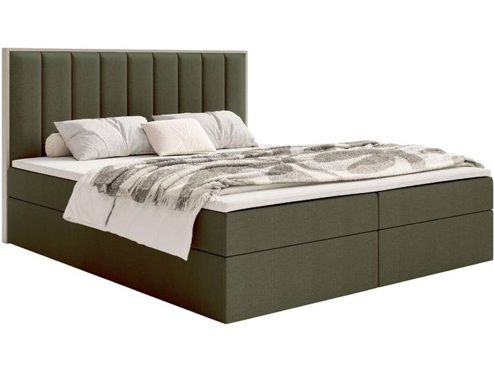 Selsey Togents – Boxspringbett 180x200 mit Stauraum und Topper, hydrophobe Chenille, dunkelgrün