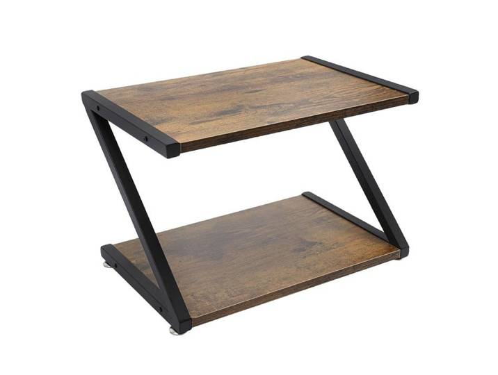 Support d'imprimante de bureau en forme de Z 2 niveaux gain de place Marron