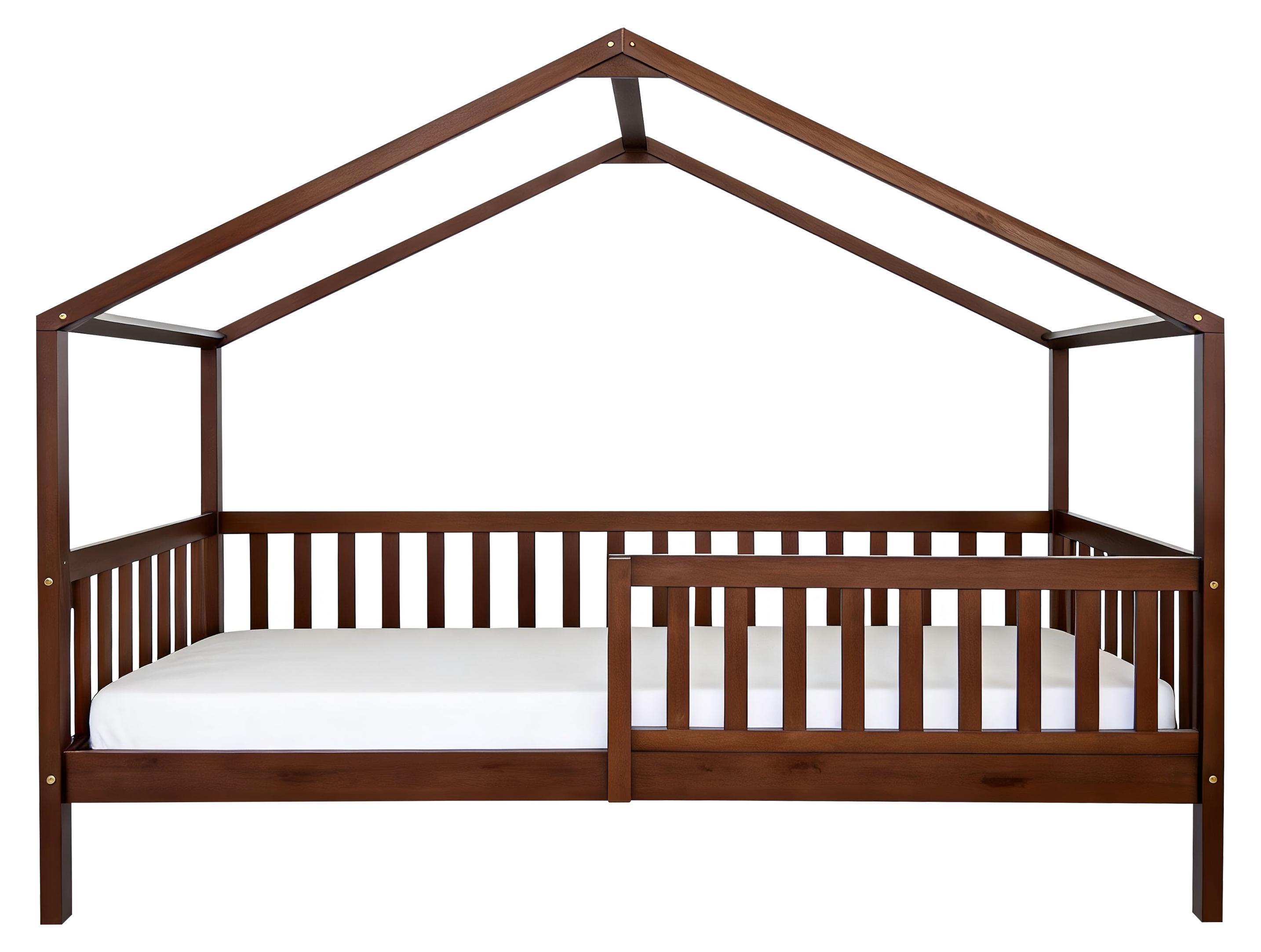Sunny Kae Hausbett aus Holz in Braun | Kinderbett in Haus Form mit Rausfallschutz | Einzelbett ohne Matratze in 207 x 96 x 156,5 cm | Für