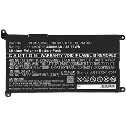 DLH 11.4V 3400MAH 39WH LI-POL BATTERY - DELL YRDD6 / 0YRDD6 / (3400 mAh), Notebook Akku, Schwarz